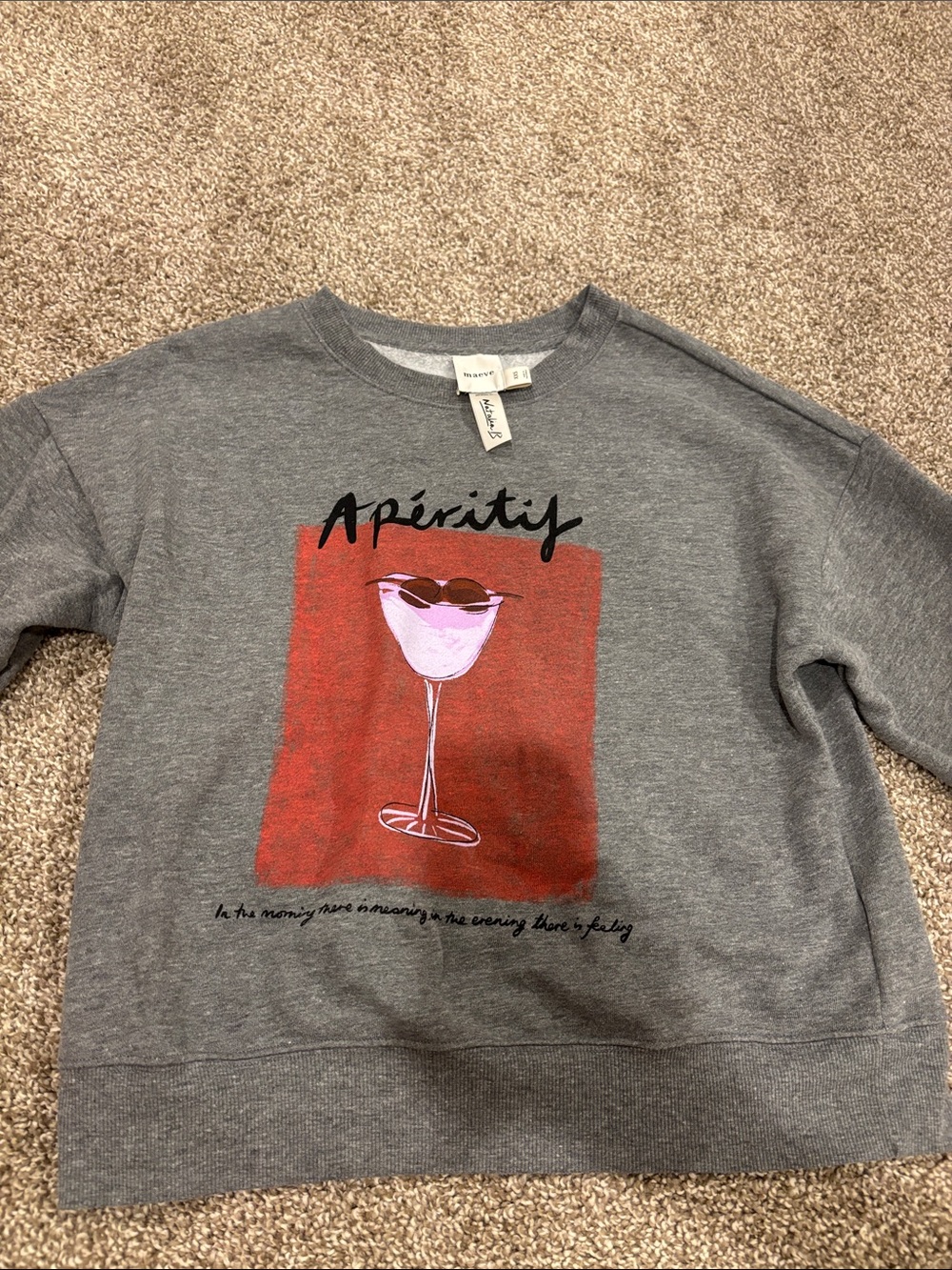 Anthropologie Gray Sweatshirt with Red Graphic 'Apéritif'